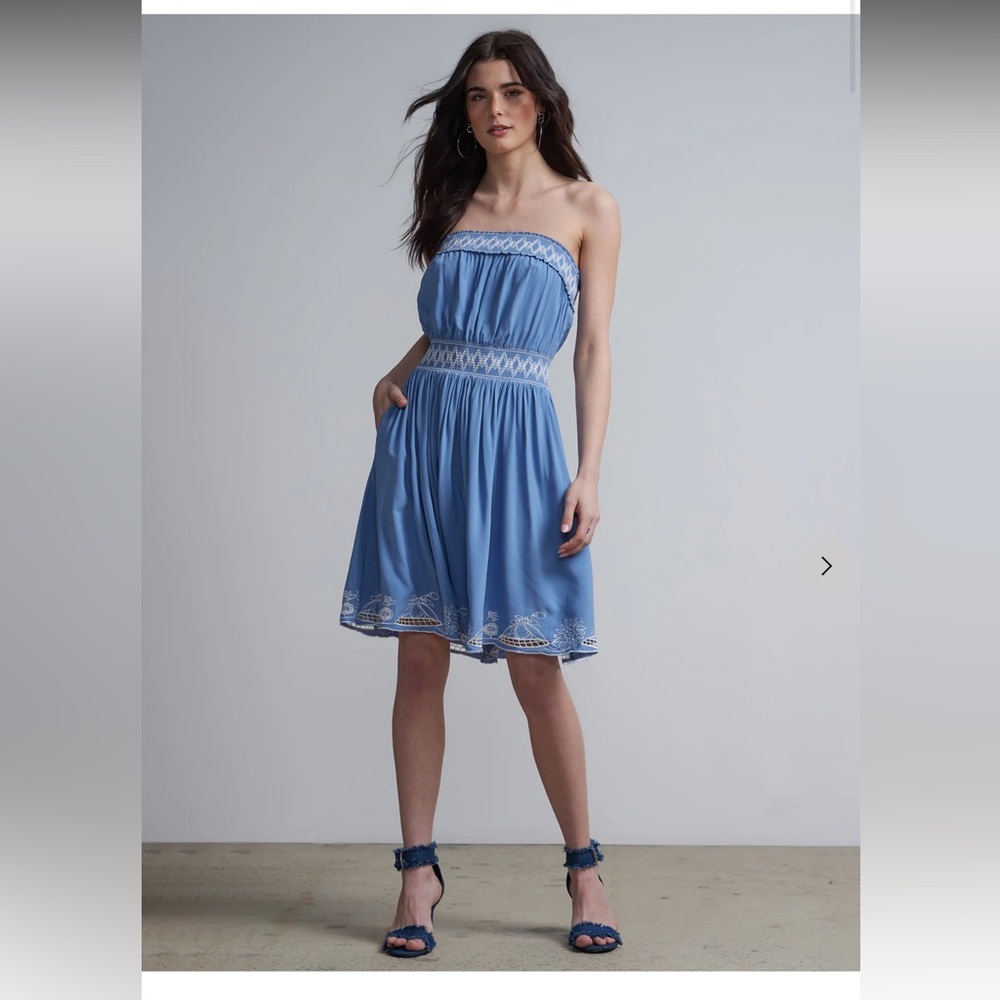 New York & Company Blue and White Embroidered Strapless Dress, size XXL NWT
